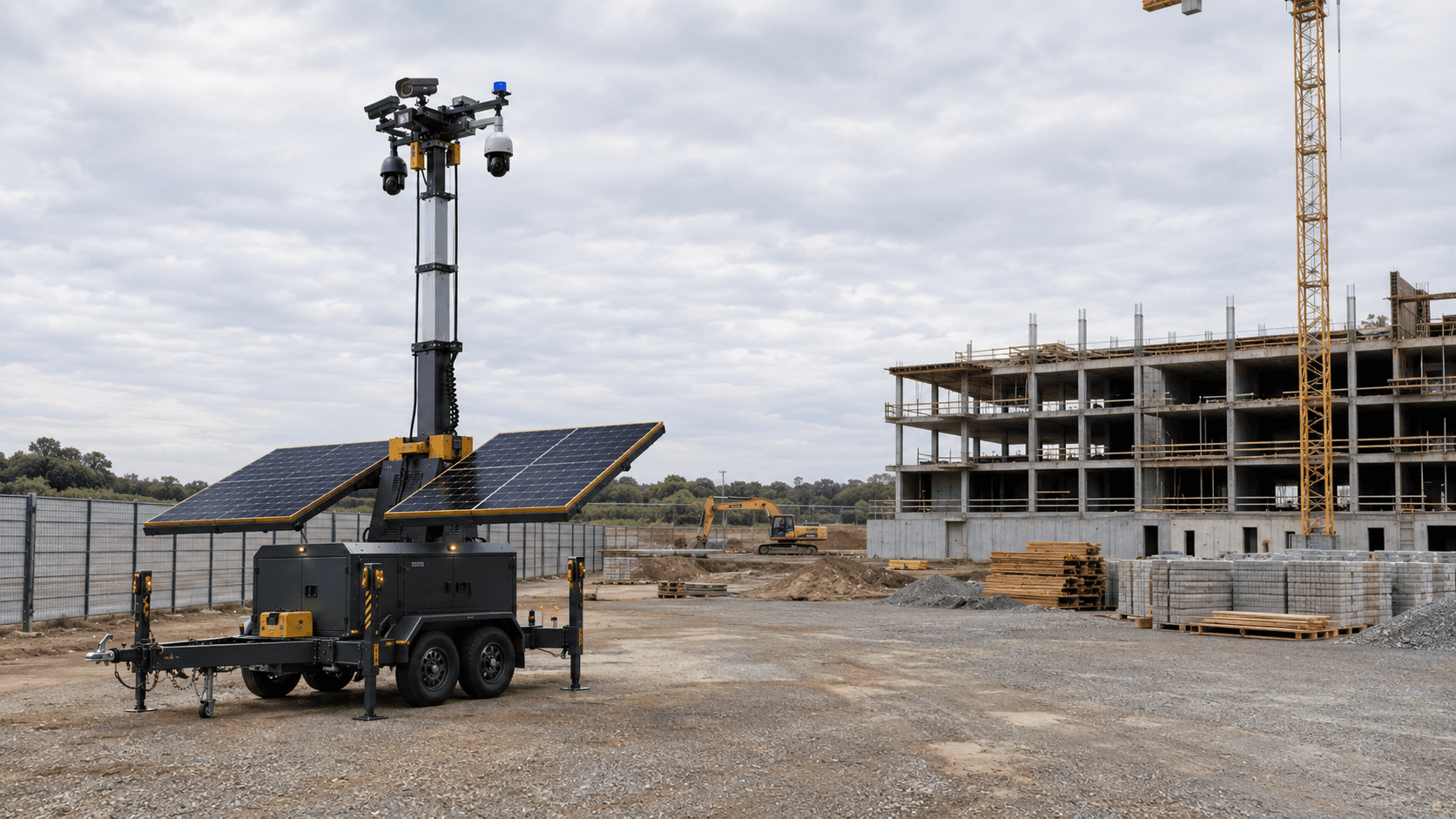 Torre Strong Tower posicionada em um canteiro de obras, com estrutura em concreto e guindaste ao fundo.